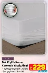 LİLA TEK KİŞİLİK KENAR KORUMALI YATAK ALEZİ 100X200X30 CM